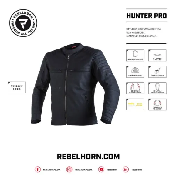 MC-Læderjakke – Rebelhorn Hunter Pro Sort